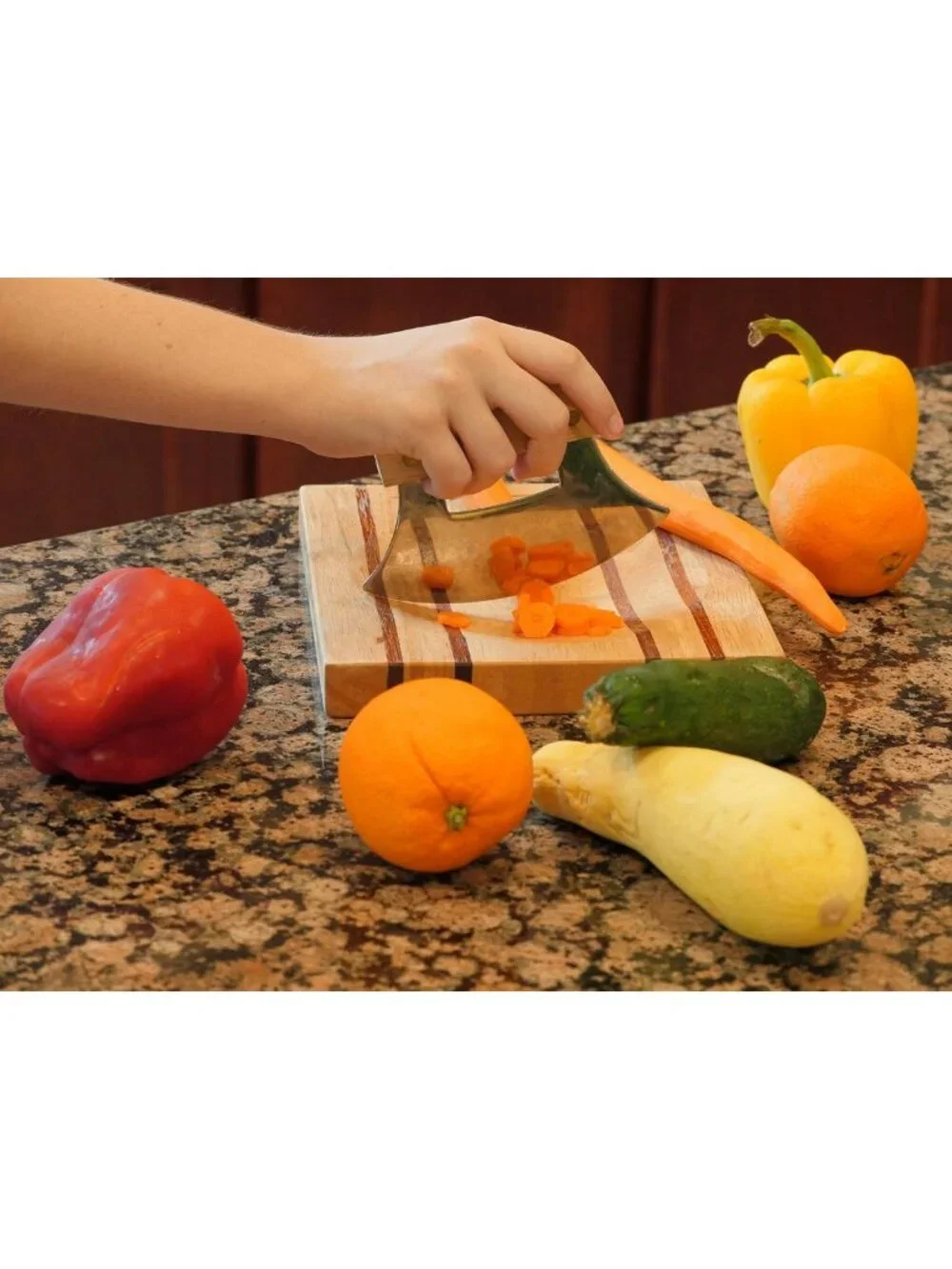 Curved Ulu Knife Set with Wood Handle & Chopping Board - Handmade in Alaska